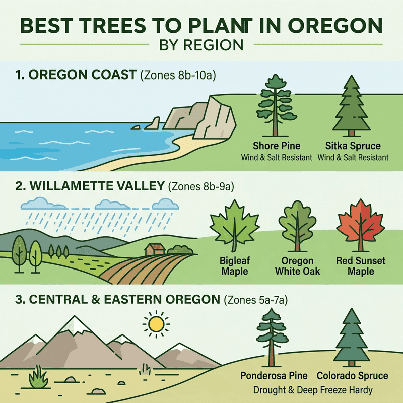 Best Oregon Trees by Regional Planting Zone